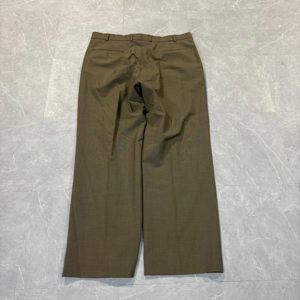 Stafford Washable Wardrobe Mens Pleated Dress Pants Brown Wool Blend 38x30